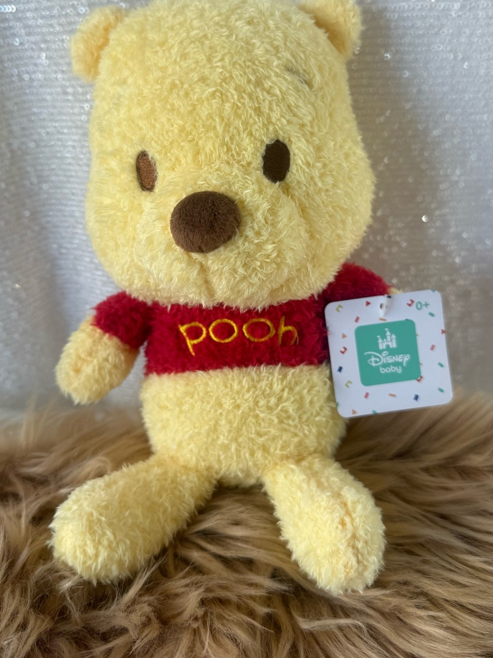 Disney Yellow Pooh Plush with Red 'pooh' Shirt